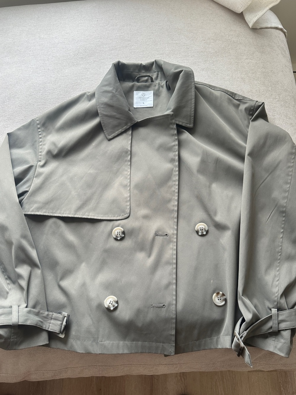 Primark Cropped Trench Coat in Light Olive